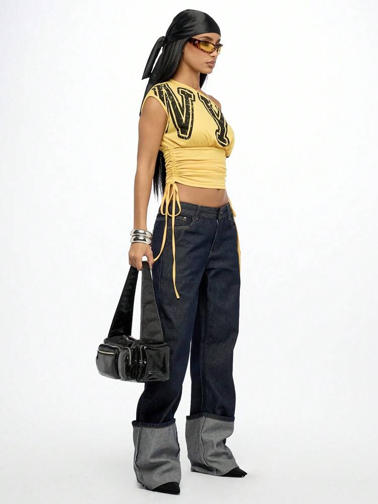 SUMWON WOMEN Wide Leg Raw Denim High Rise Jeans