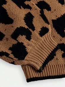 SHEIN Girlism 少女豹纹落肩长袖蝴蝶结装饰开衫