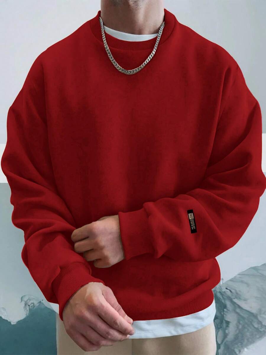 Felpa da uomo in 100% cotone con patch a lettera e spalle a caduta