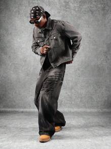 SUMWON Pantalones vaqueros de tiro alto con pernera extra ancha, desgastados, holgados, estilo skater, de carpintero, de utilidad, de estilo callejero, de cultura grunge, de denim relajado, con acabado crudo y a la moda