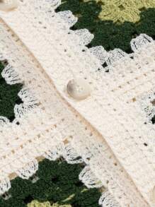 Chillumni 男士几何图案长袖单排扣镂空针织开衫，秋冬 - 杏色 - 查看 5