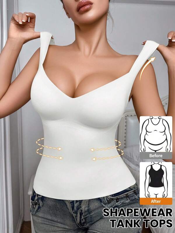 SHEIN 1 pieza Top moldeador sin costuras para mujer, que da forma a la cintura y el abdomen, camiseta minimalista que se puede usar como prenda exterior, moldeador corporal