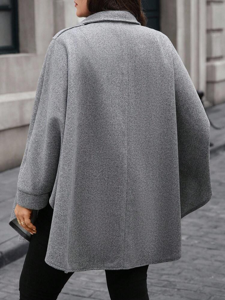 Plus Size Women Gray Coat, Batwing Sleeve Pocket Loose Casual Overcoat Plus Size Winter Coats Plus Size Cape Coat Poncho Coat Autumn/Winter Fall