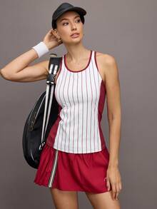 Activina Top deportivo casual de mujer con cuello redondo, de punto acanalado y con rayas