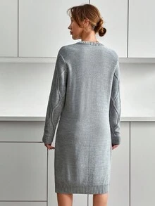 EURMUSE 女士灰色麻花针织毛衣裙 - 灰色 - 查看 5