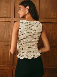 Poéselle Áo nữ kiểu chấm bi, áo xếp ly, áo nữ thời trang dễ thương, áo tank top không tay xếp ly in họa tiết chấm bi, quần áo mùa thu cho nữ, quần áo mùa đông cho nữ, trang phục mùa thu cho nữ, trang phục mùa đông cho nữ. - Đen và trắng - Xem 2