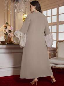 Al Najma Jubah Panjang Mewah Elegan Minimalis Berlengan Lentera Renda Kustom Ukuran Plus, Kaftan Sopan - Khaki - View 2