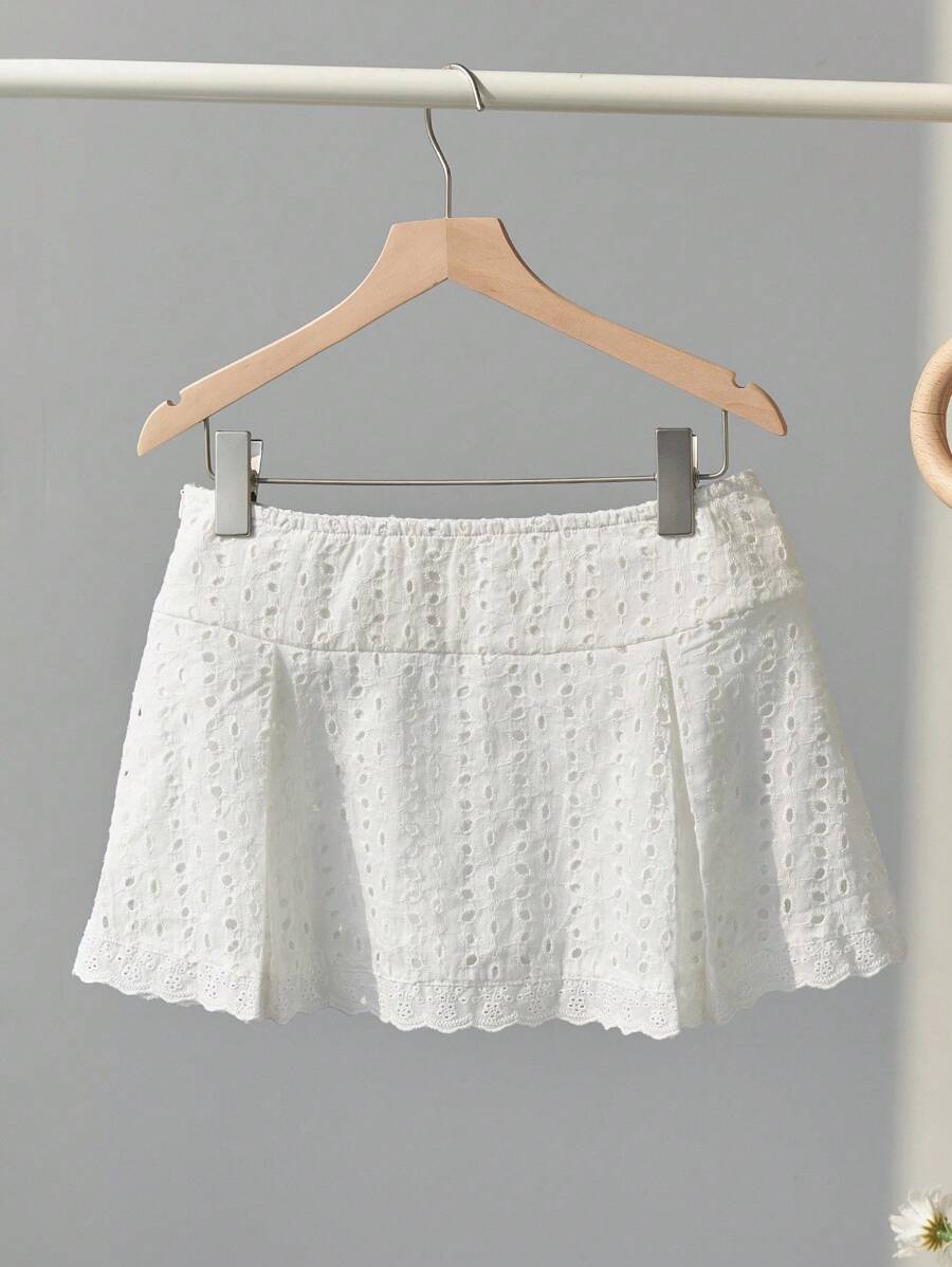 Elamini Quần short cạp thấp mini thời trang đa năng thêu ren trắng, vải thêu rỗng thời trang mùa xuân/hè - trắng - Xem 1
