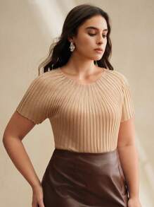 Anewsta Women's Elegant Short Sleeve Rhinestone Decor Sheer Knit Top