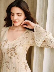 Anewsta Elegantes und modisches Damen Minikleid mit V-Ausschnitt, Pailletten-Stickerei und Glockenärmeln, figurbetont, geeignet für Sommer und Herbst