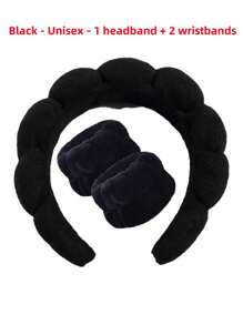 1 件装海绵头带腕带瑜伽跑步护肤保湿吸湿发带面膜清洁运动中性健身美容配件时尚健身房自我护理浴室必需品发饰运动器材 - 黑色 - 查看 9