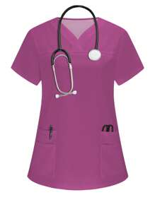 PopScrub Women's Short Sleeve Double Pocket Nurse Top, Scrub Shirt Uniform Comfortable Stylish Fashion Uniform Scrub - Multicolor - View 1