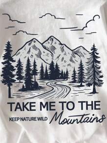 INAWLY Women's Summer Slogan & Mountain Print Round Neck Short Sleeve Casual T-Shirt, Christmas - White - View 5