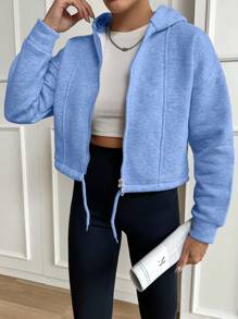 SHEIN Cottnline Women's Solid Color Drawstring Hoodie - Grey - View 3
