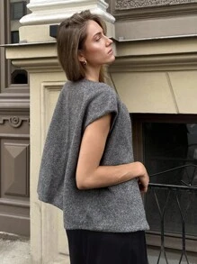 Pariaura كارديجان نسائي بياقة طاقم بدون أكمام، ملابس خارجية فضفاضة وعادية خفيفة الوزن للجامعة - رمادي - مشاهدة 2