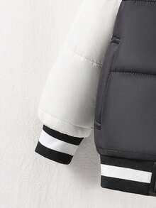 SHEIN 1pc Young Boy Kids Casual Black & White Patchwork Long Sleeve Hooded Loose Cotton Jacket, Regular Fit, New Autumn/Winter Back To School Fall - Black and White - View 6