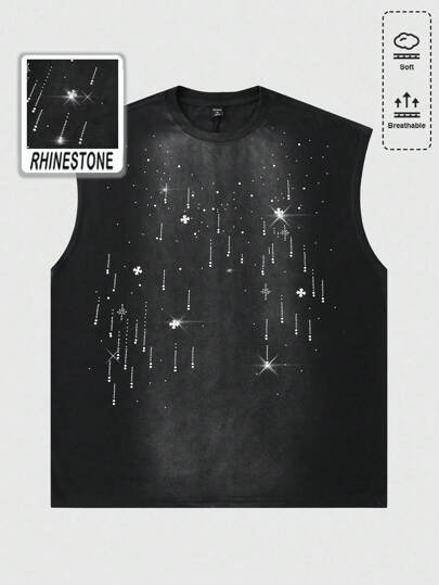 Street Life Canotta larga da uomo con diamanti scintillanti, stile anni 2000