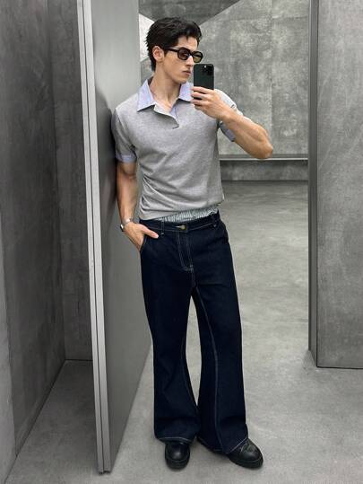 ESTAVOR Men's Casual Loose Flared Faux Leather Pants