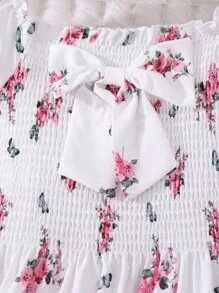 Sparklyn Tween Girls White Floral Midi Dress With Puff Sleeves And Flounce Hem - White - View 5