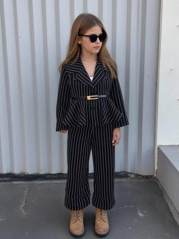 Set de 2 piezas para niñas jóvenes, conjunto de blusa de manga larga y pantalones de pierna ancha, moda casual streetwear primavera/otoño 2025