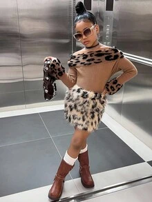 SHEIN 青少年女孩猎豹印花蓬松迷你裙，豹纹短裙 Y2K - 彩色 - 查看 4