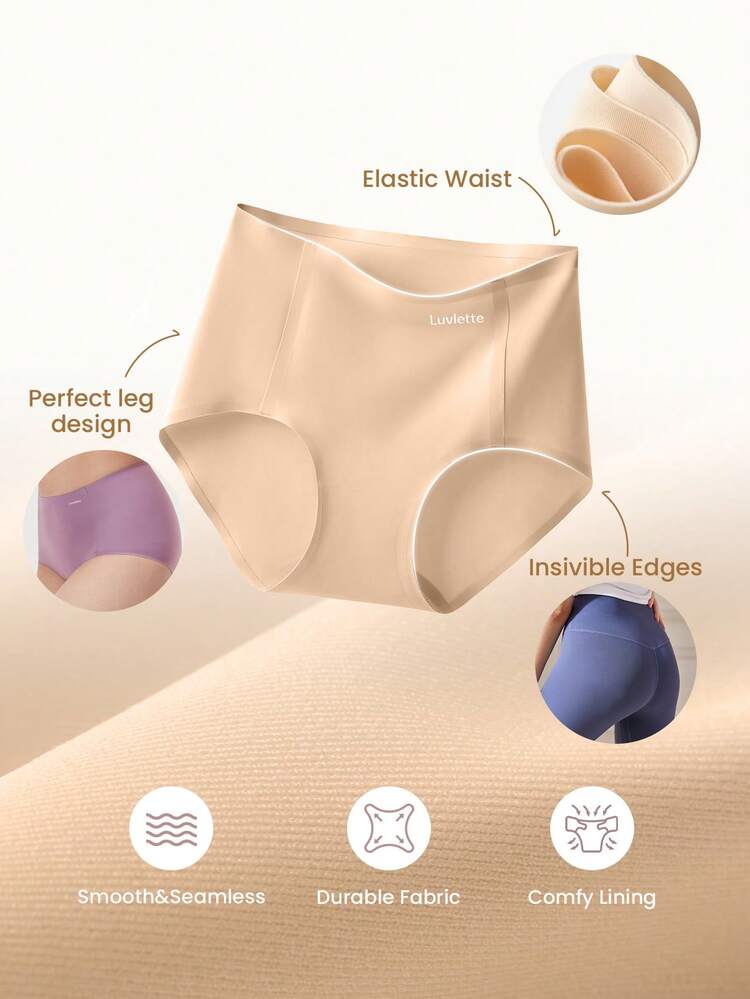 3-Pack High Waist Basics Seamless No-Show Briefs Women Underwear Panties Set