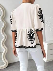 Breezaya Blouse femme à manches en forme de lanterne avec nœud papillon et imprimé tout-sur-tout