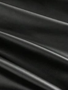 SHEIN MOD 大码黑色皮革系带迷你连衣裙 - 黑色 - 查看 4