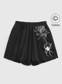 ROMWE Grunge Punk Spring/Summer Casual Graphic Black  Plus Size Casual Shorts, Suitable For Summer - Black - View 1