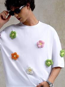 Manfinity Hypemode Men's Casual Dropped Shoulder Short Sleeve 3D Floral T-Shirt, Summer , Flower Tshirt Men , Men Summer Clothes , Boxy T Shirt Men , Oversized T Shirt Men