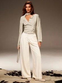 Athîral Áo len nữ kiểu dáng thường ngày, cổ bất đối xứng, thắt nơ, màu xám nhạt, thích hợp mặc đi làm. Áo len nữ màu trung tính, phù hợp cho mùa thu và mùa đông. - Cà phê nâu - Xem 5