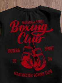 StoneGrade 时尚街头拳击口号休闲印花宽松男式黑色背心 - 黑色 - 查看 2