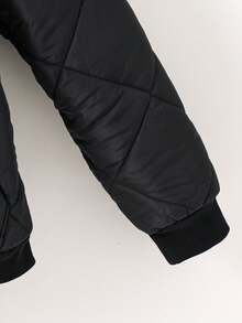 SHEIN Kids/Tween Boy Casual Black Winter Hooded Zip-Up Thick Woven Parka,Padded Coat With Patch Decor,Suitable For School,Club,Garden,Birthday,Autumn,Fall - Black - View 5