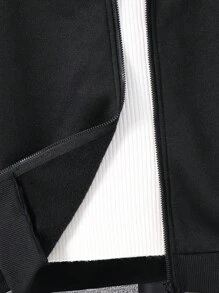 SHEIN 1pc Tween Boy Casual Sports Academy Basics Black Baseball Jacket With Thickened Grab Material Fabric For Up, Toddler, Back To School, Suitable For Birthday Party, Evening Party, Performance, Wedding, Baptism, Opening Ceremony, Suitable For Daily Use, School, Travel, Sports, Spring, Autumn And Winter - Black - View 5