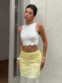 SHEIN EZwear 2025 Women's Casual Fashionable Fairycore Graphic Sexy Solid Color Jacquard Cropped Boho Tank Top, Summer Country Concert Vacation Top Going Out Tops Going Out Boho Women Western For Women - White - View 7