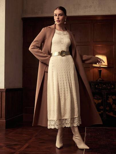 ZEYLAH Floral Patchwork Ruffle Romantic Elegant Long Sleeve Dress, Early Autumn