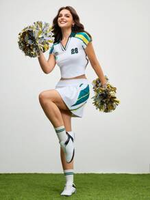 Cheerettes Women's Numeric Striped Short Sleeve Casual Fitness Sports Polo Shirt