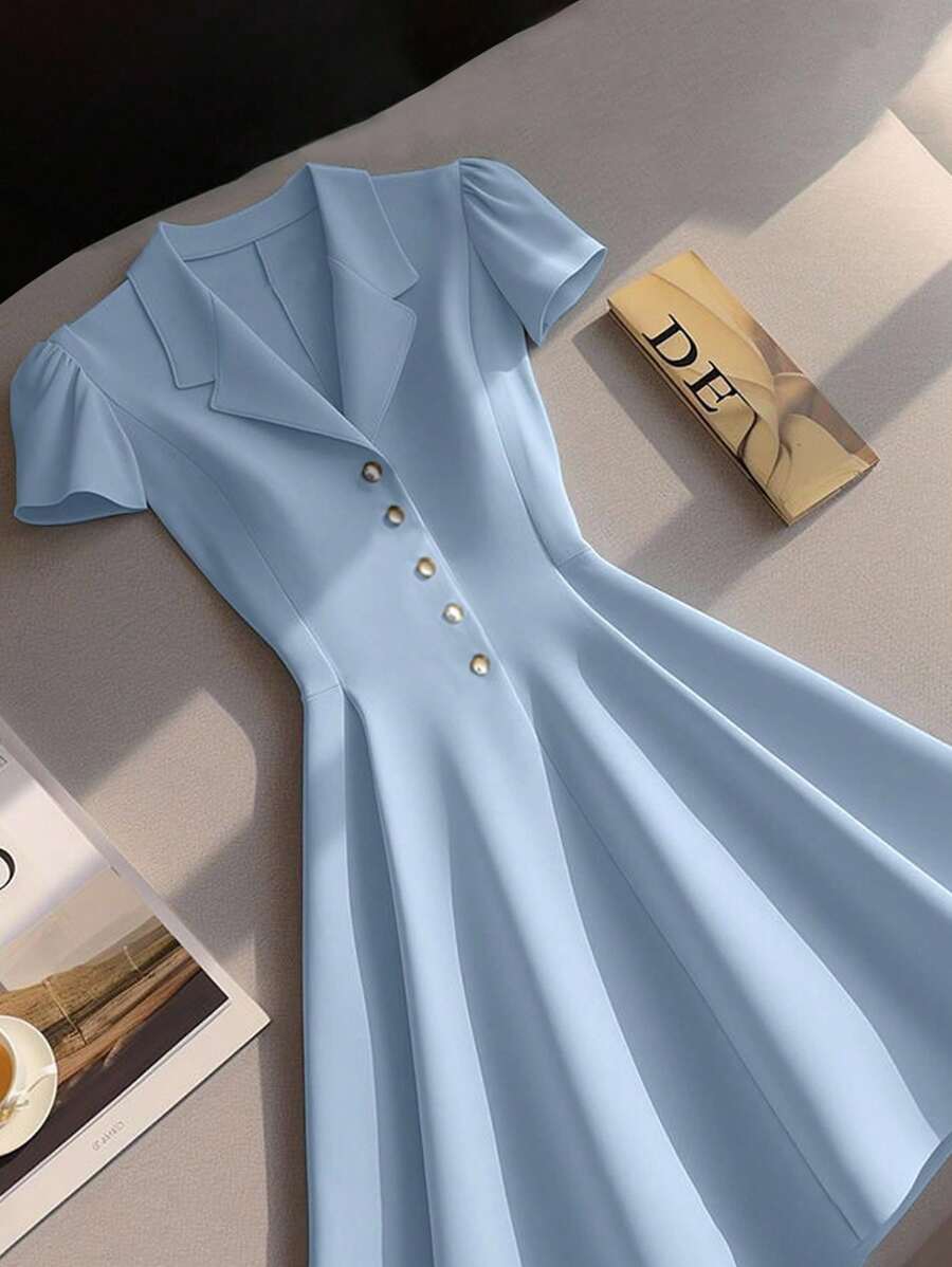 Franclia 女式纯色翻领喇叭下摆连衣裙