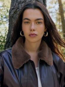 Nöista Women's Fashion Commuter Fur Collar Cropped Jacket - Coffee Brown - View 7
