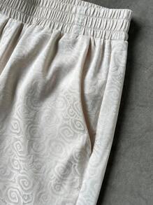 Manfinity Homme Bộ áo sơ mi và quần short jacquard trơn màu thường ngày mùa hè dành cho nam - Màu be - Xem 5
