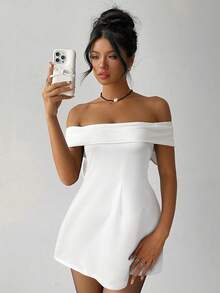 Aloruh 情人节露肩蝴蝶结连衣裙 - 白色 - 查看 5