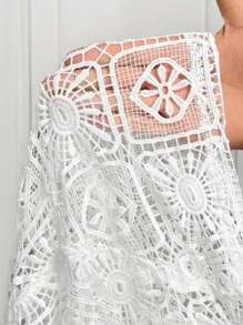 BamGleam Chic Autumn White Hollowed Out Casual Versatile Hoodie Jacket Pullover Fall - White - View 8