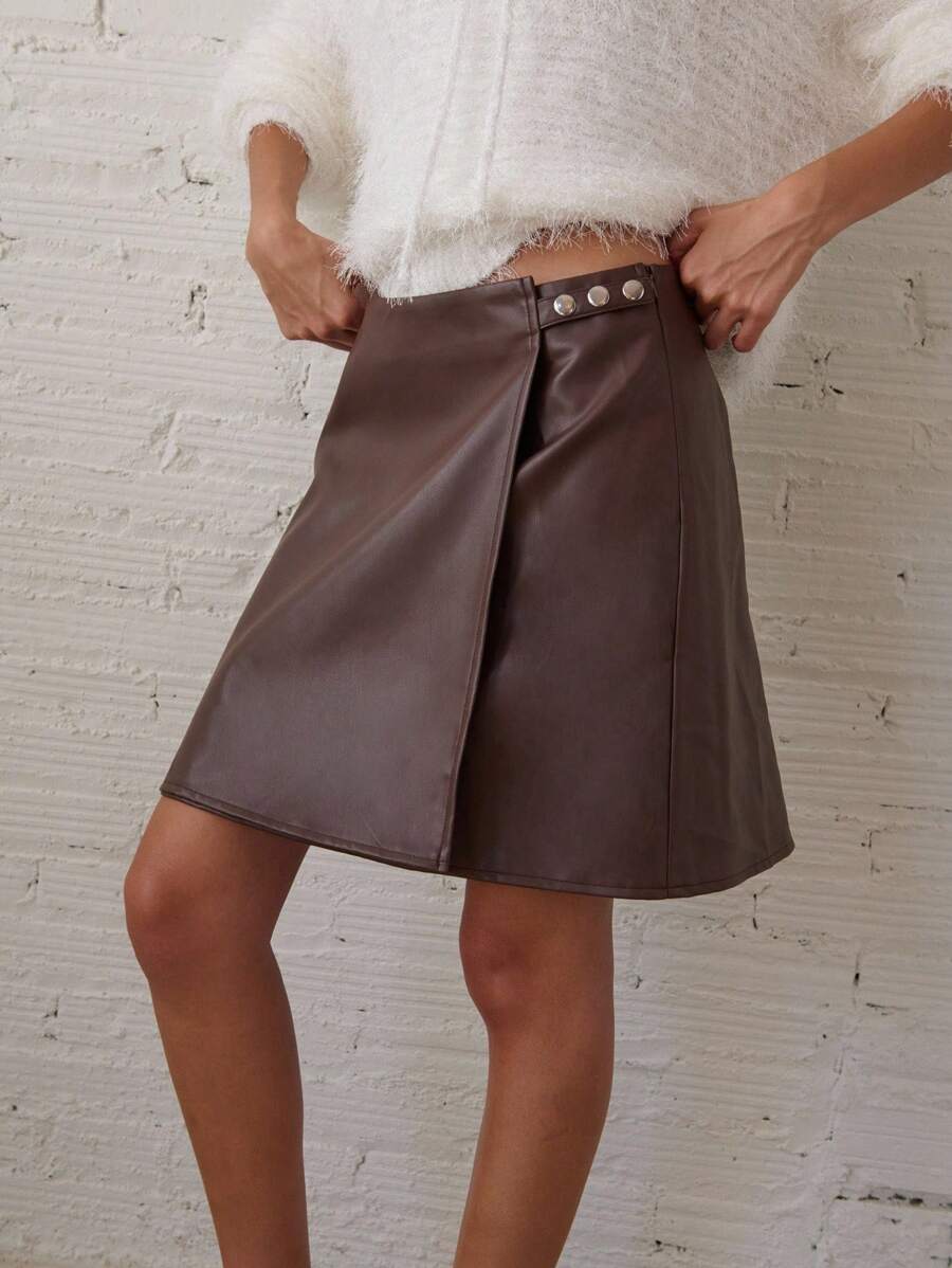 Nöista 时尚通勤纯色低腰裹身裙 - 咖啡棕 - 查看 1