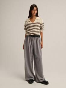 Nöista 浅灰色宽腿羊毛裤，松紧腰身，配黑色腰带，宽松版型 - 淺灰色 - 查看 7