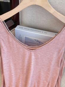 SHEIN LUNE Camiseta sin mangas holgada de unicolor y cuello en V para mujer, ropa de verano para la universidad - Rosa vieja - Ver 3