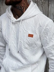 Manfinity Homme 男士休闲时尚街头连帽衫和运动裤套装，字母浮雕装饰，口袋，抽绳，春秋