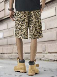 Manfinity Roghcode Men's Relaxed Fit Leopard Print Pocket Design Casual Denim Shorts - Multicolor - View 5