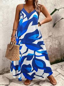 Linhara Plus Size Women's Floral Print A-Line Loose Fit Casual Maxi Dress, Suitable For Vacation And Daily Wear