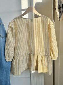 Comfortcana Plus Size Women Casual & Commute Bowknot Tie Front Blouse, Summer,Back To School - Ginger - View 2