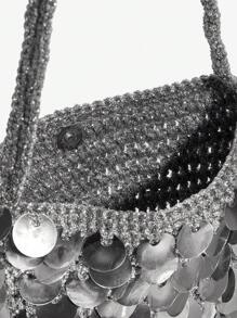 MISSGUIDED 优雅晚宴金属亮片手提包迷你单肩包，饰有闪亮圆盘图案，适合派对、婚礼等特殊场合。 - 銀色 - 查看 5